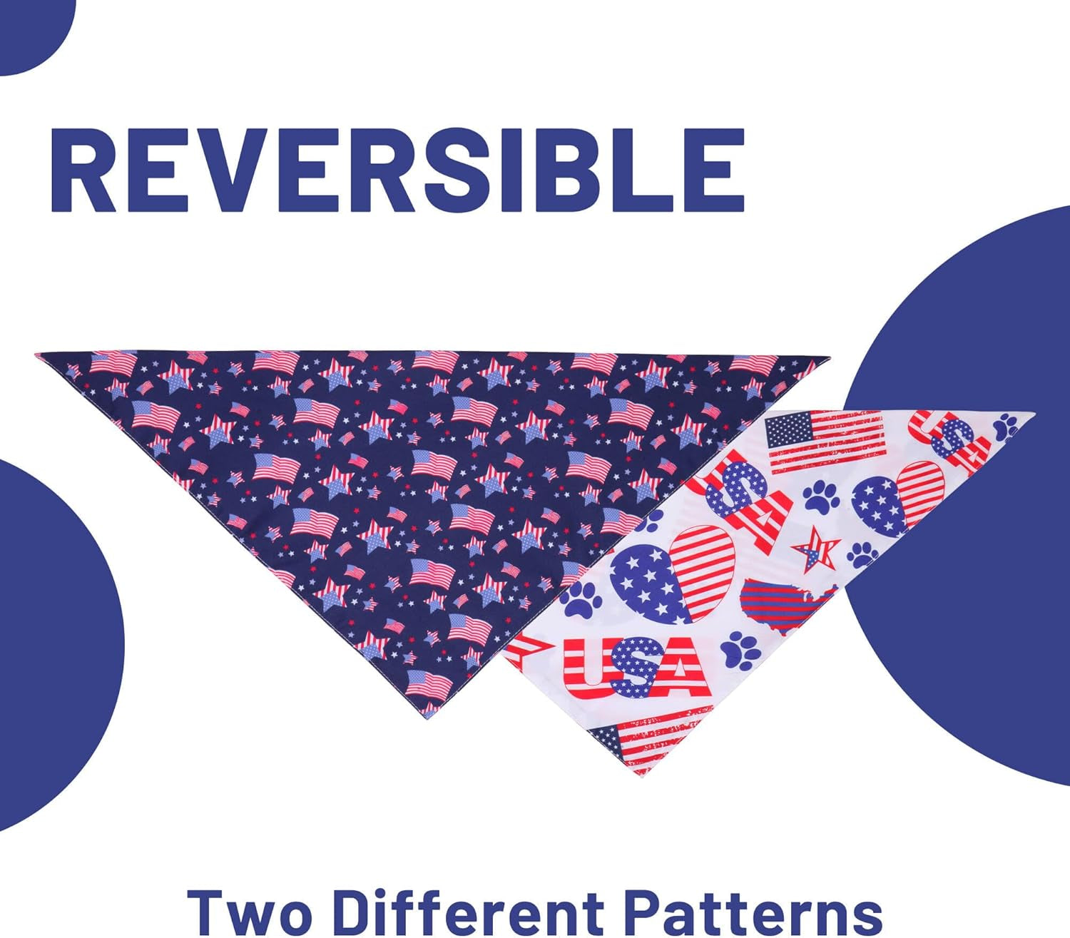 4Th of July Dog Bandanas Large 2PCS, American Flag Patriotic Scarf, Independence Holiday Bandana,Premium Durable Triangle Reversible USA Bandana for Medium Large Dogs Cats