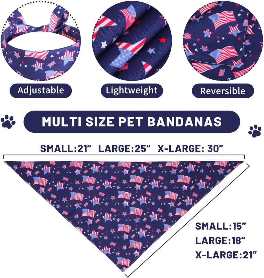 4Th of July Dog Bandanas Large 2PCS, American Flag Patriotic Scarf, Independence Holiday Bandana,Premium Durable Triangle Reversible USA Bandana for Medium Large Dogs Cats